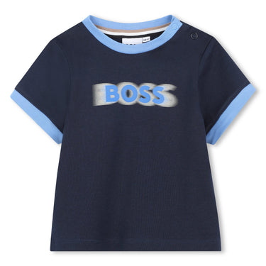 BOSS Playera para bebe azul marino logo difuminado